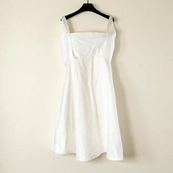 NEW CARVEN White Cotton Sundress 8 Empire Vacation Beach Coastal Minimalist Midi - Picture 1 of 11